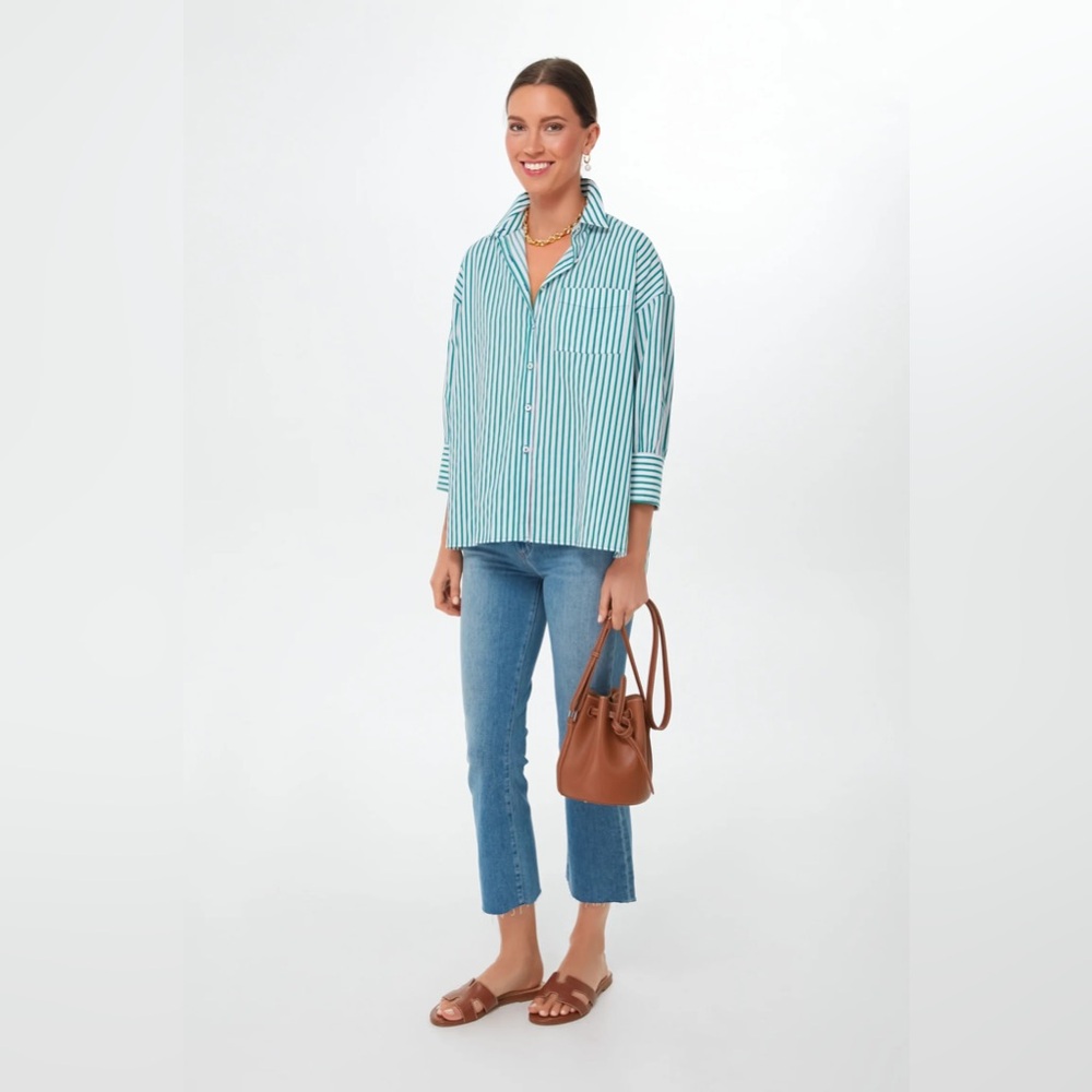 POMANDER PLACE

Green Striped Adair Boyfriend Shirt